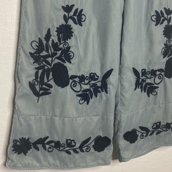 Zara Pants & Jumpsuits Zara Velvet Mint Green Embroidered Pants